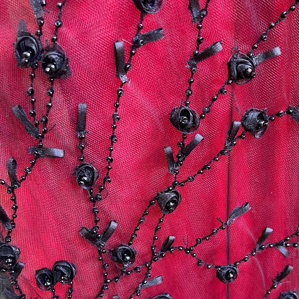 New Elegant Red Skirt with Black tulle and Embellishments - Picture 9 of 11